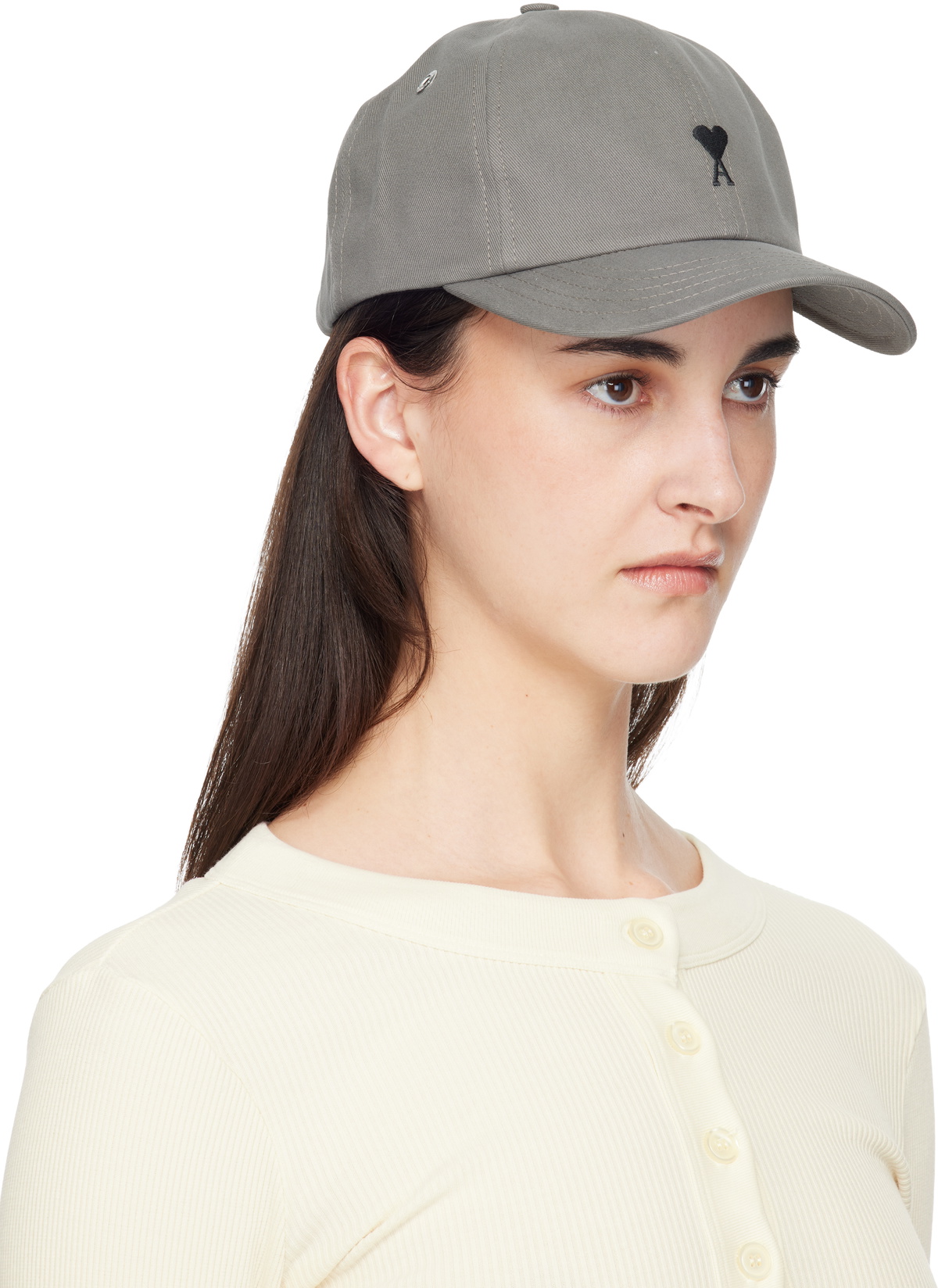 AMI Paris Gray Cotton Ami de Coeur Embroidery Cap
