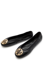 Tory Burch Reva Travel Logo Leather Ballet Flats Black