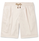 Brunello Cucinelli - Slim-Fit Pleated Cotton-Blend Twill Drawstring Shorts - Neutrals