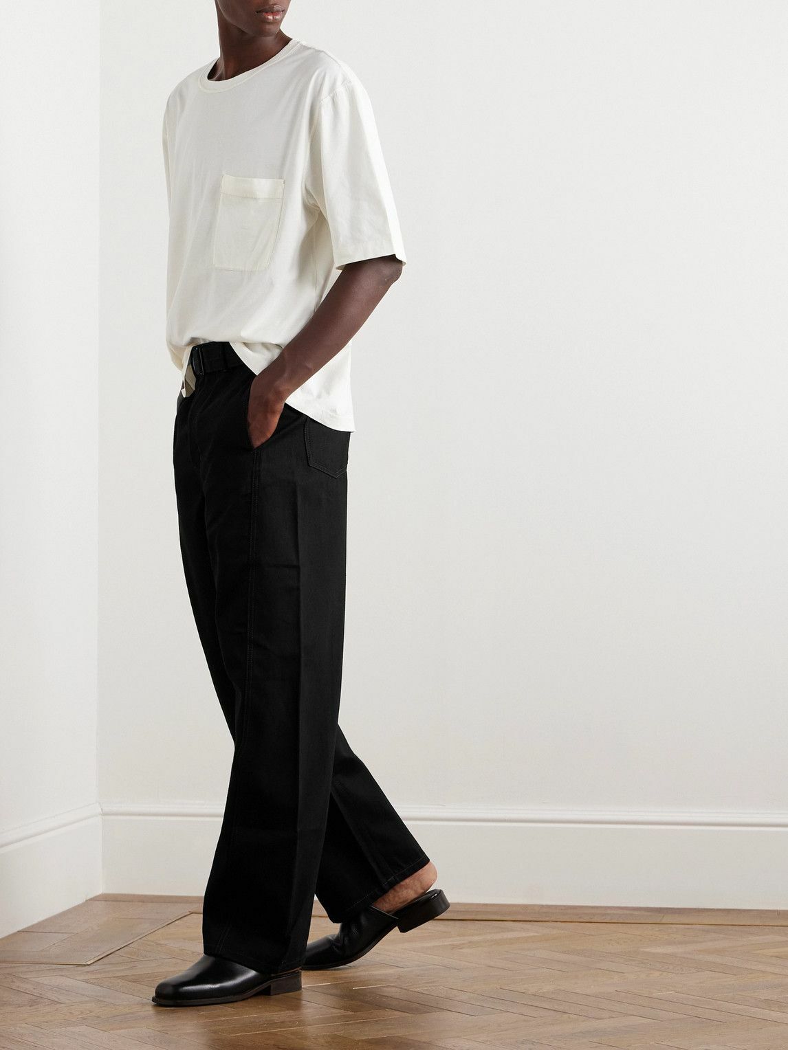 Belted Straight Leg Trousers - Black