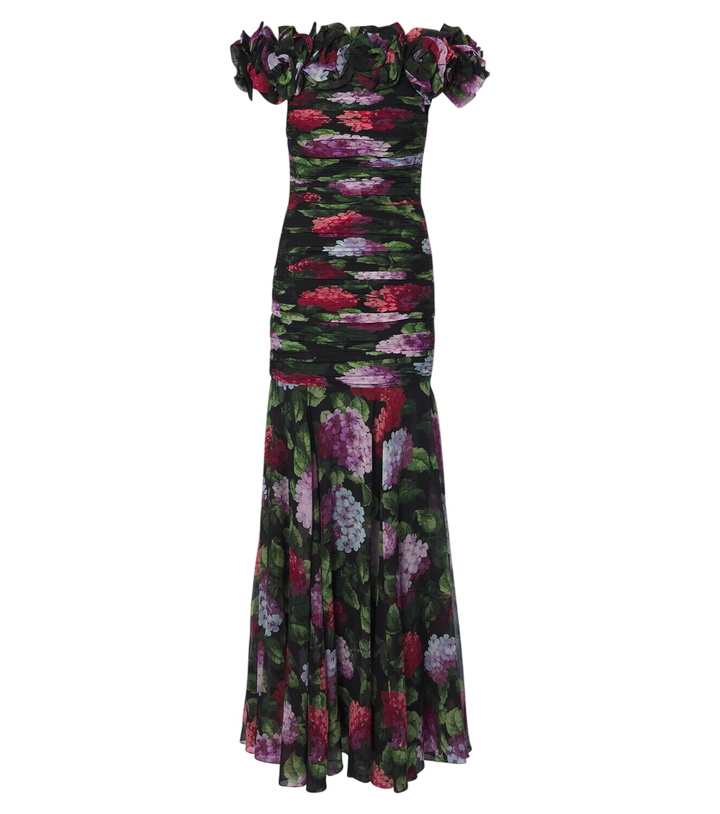 Photo: Carolina Herrera Floral-appliqué floral draped silk gown