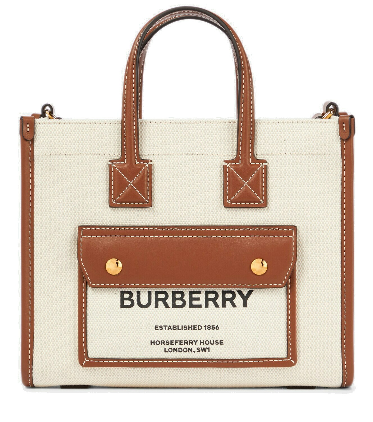Burberry Pocket leather-trimmed canvas tote Burberry