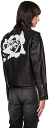 Enfants Riches Déprimés Black Rose Print Classic Moto Leather Jacket