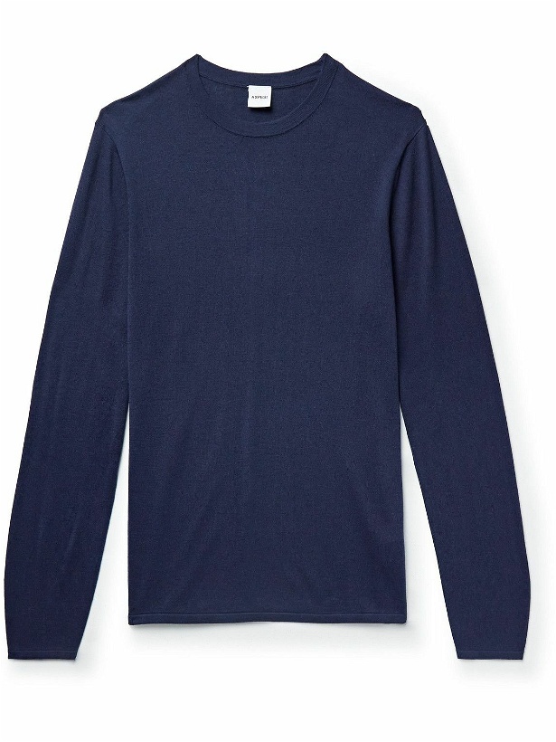 Photo: Aspesi - Silk and Cashmere-Blend Sweater - Blue