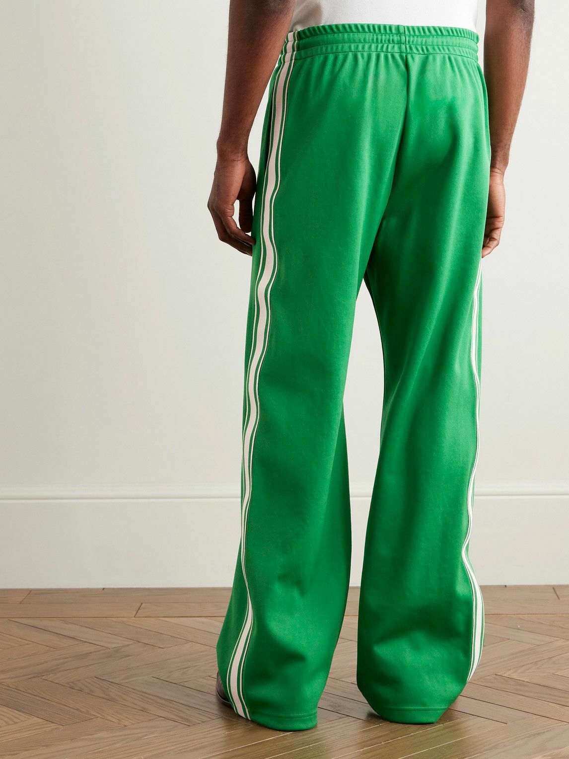 CELINE - Straight-Leg Logo-Embroidered Striped Jersey Track Pants - Green