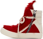 Rick Owens Red & Off-White Geobasket Sneakers