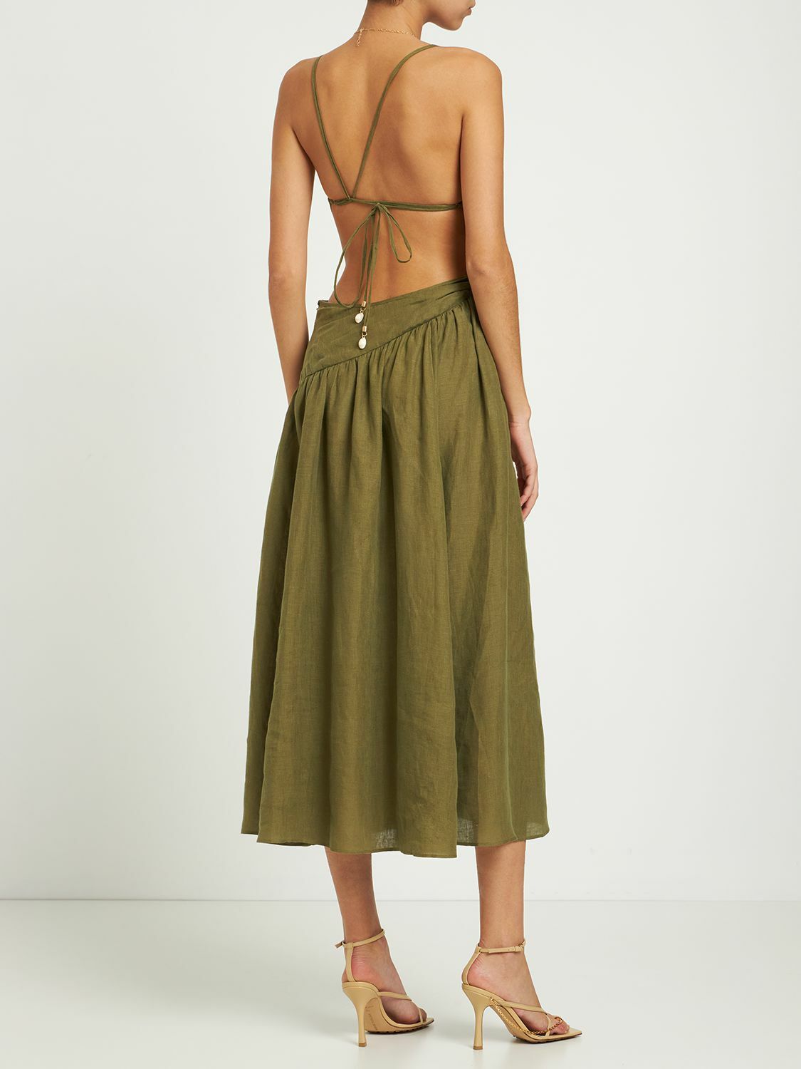 ZIMMERMANN Laurel Asymmetric Linen Midi Dress Zimmermann