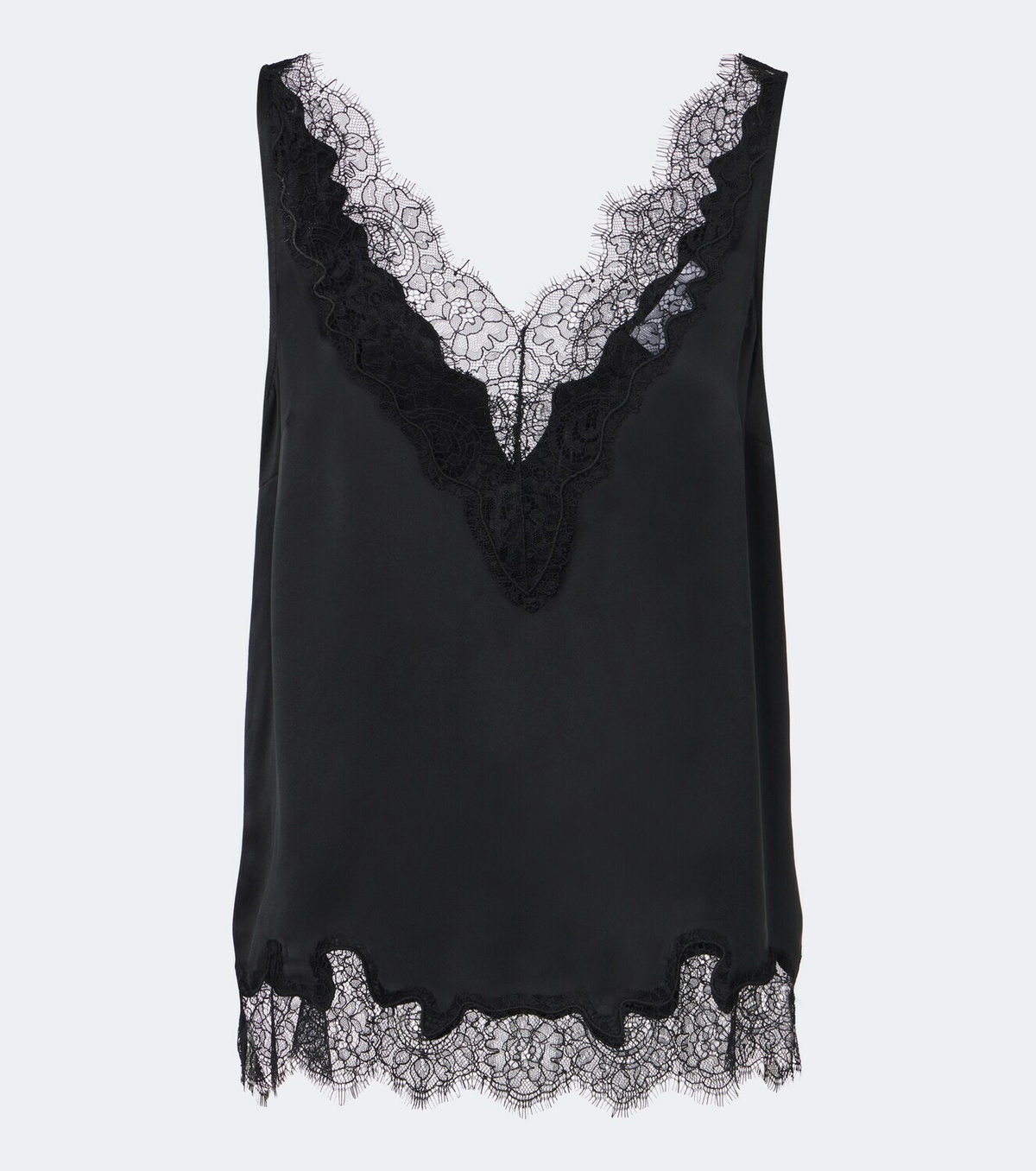 Velvet Lace-trimmed silk satin top