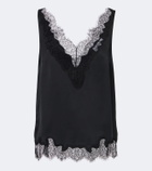Velvet Lace-trimmed silk satin top