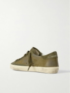 Golden Goose - Super-Star Distressed Suede-Trimmed Full-Grain Leather Sneakers - Green