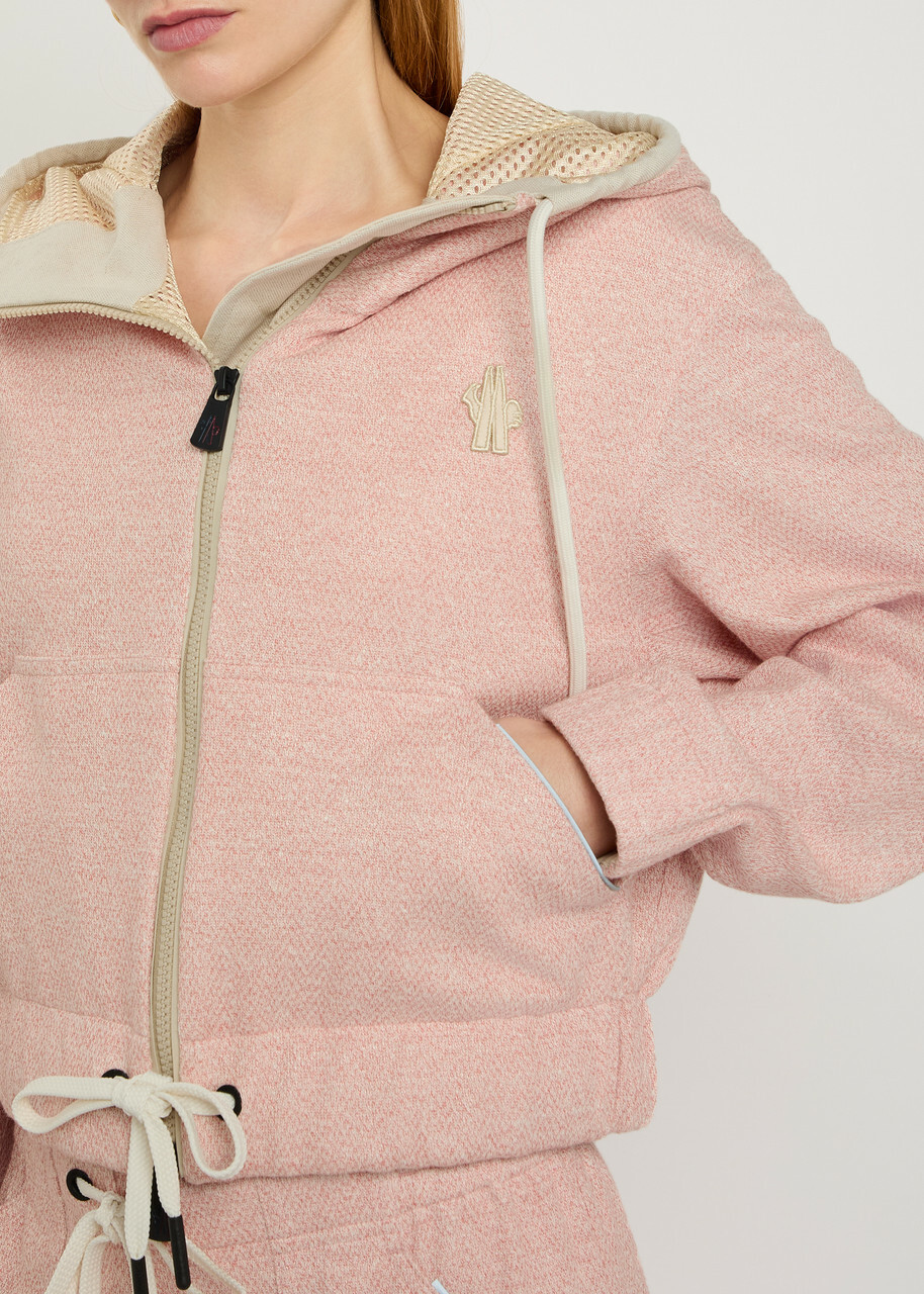 Moncler Logo-appliquéd Hooded Linen-blend Sweatshirt Light Pink