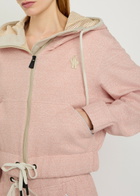 Moncler Logo-appliquéd Hooded Linen-blend Sweatshirt Light Pink