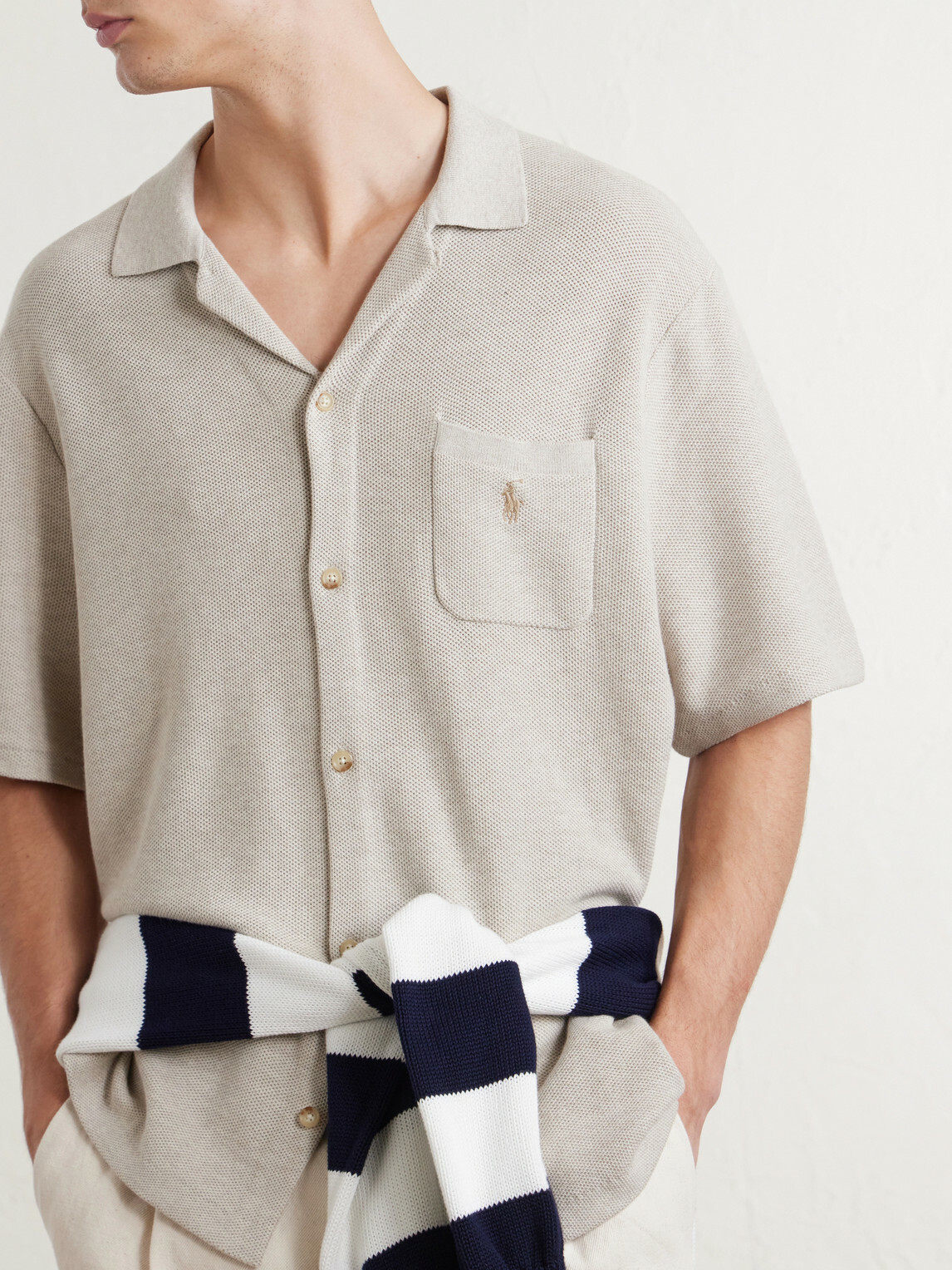 Polo Ralph Lauren - Convertible-Collar Logo-Embroidered Cotton-Piqué Shirt - Neutrals