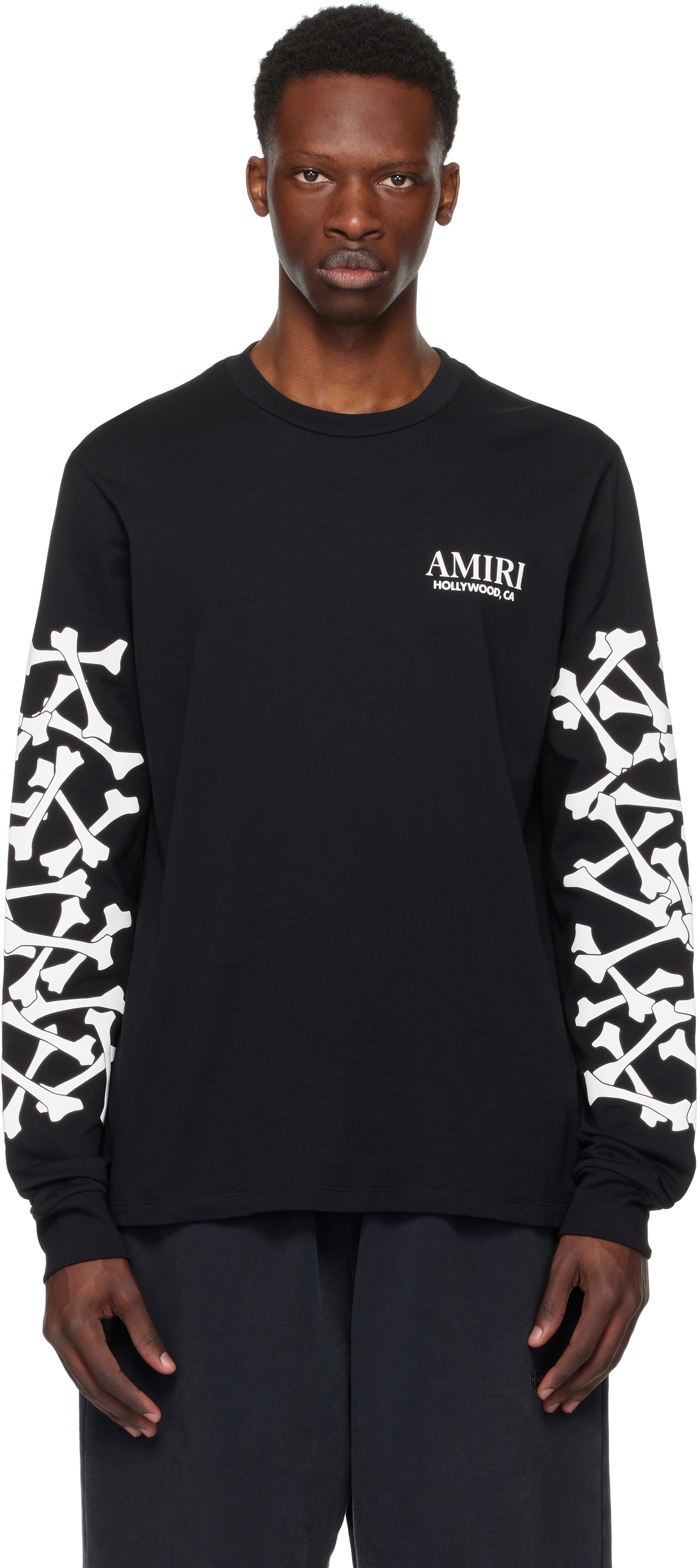 送料関税込み【AMIRI】Bones stacked long sleeve t-shirt Black AMIRI: Black Bones Stacked Long Sleeve T-shirt | SSENSE