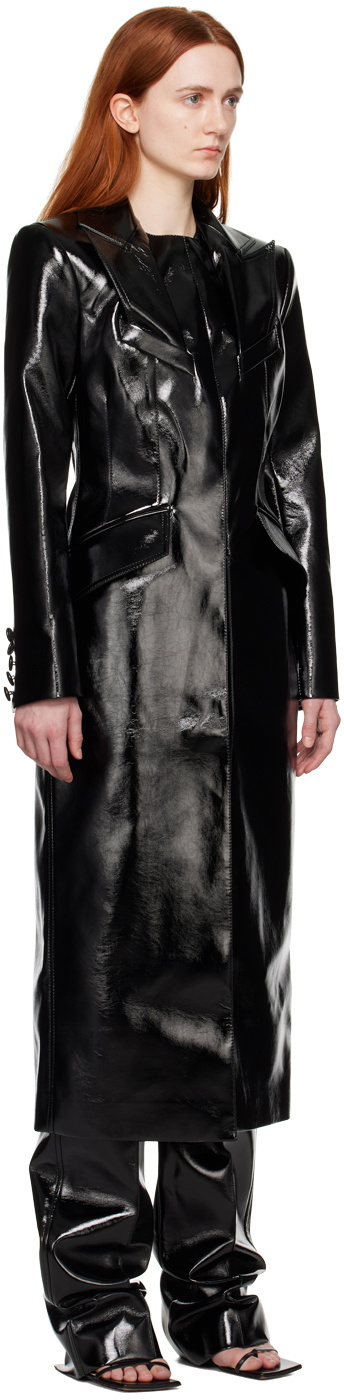 Aleksandre Akhalkatsishvili Black Peaked Faux-Leather Coat
