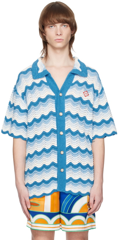 Photo: Casablanca Blue & White Wavy Gradient Shirt