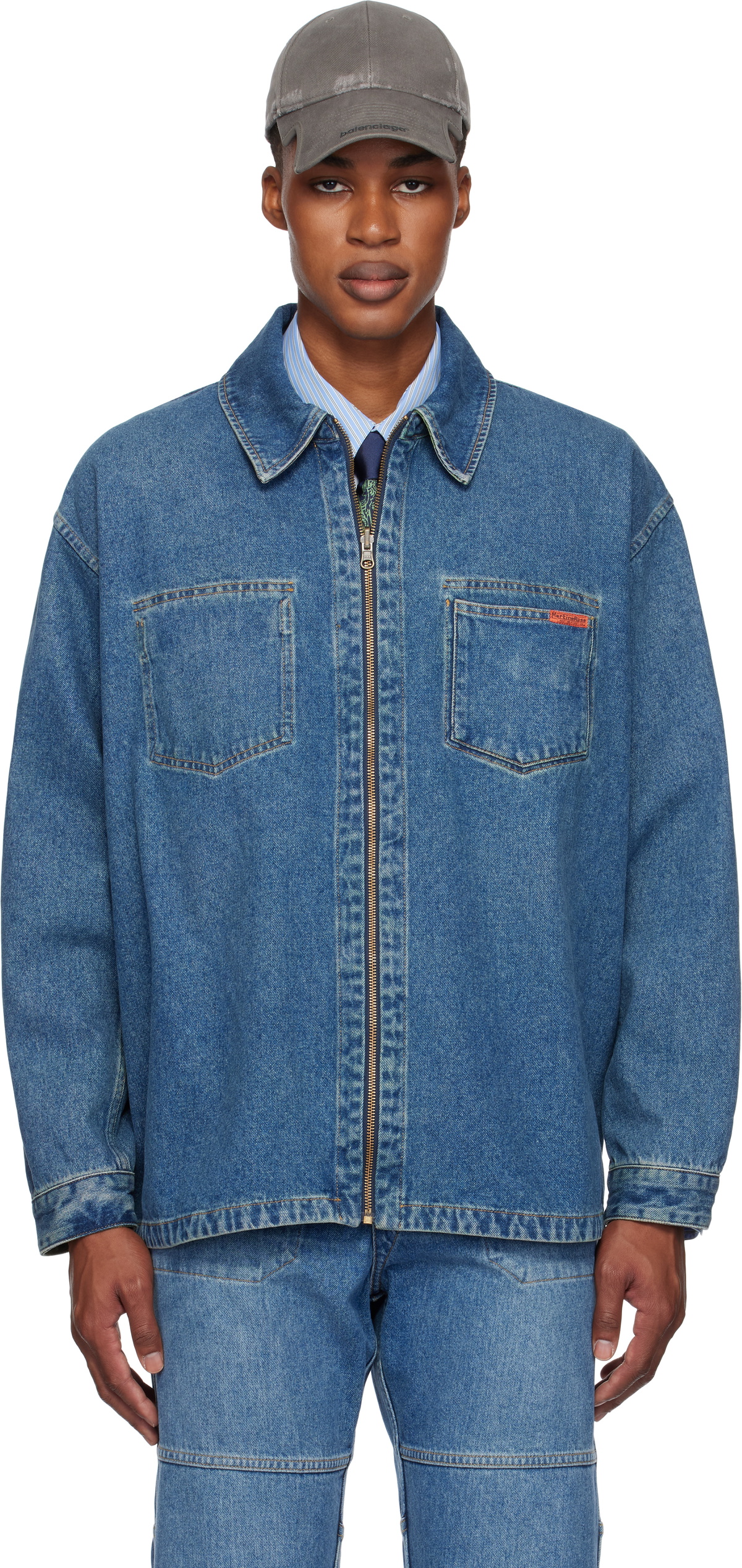 Martine Rose Khaki & Blue Camo Reversible Denim Shirt