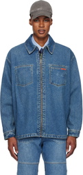 Martine Rose Khaki & Blue Camo Reversible Denim Shirt