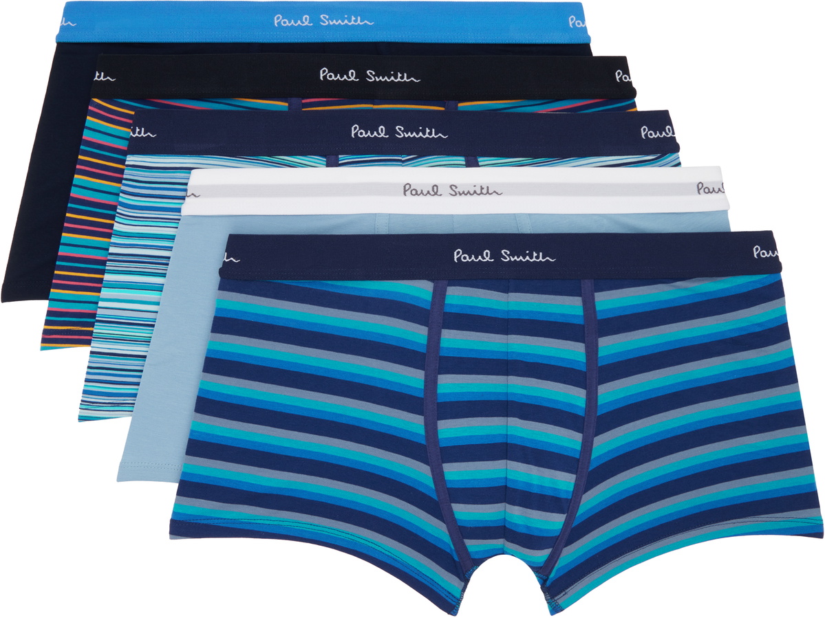 Paul Smith Five-Pack Multicolor Stripe & Plain Mixed Boxer Briefs