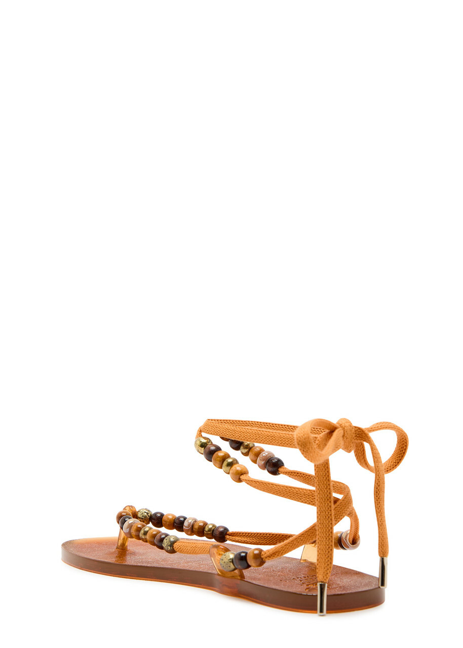 Ancient Greek Sandals Esther Beaded Jelly Sandals Camel