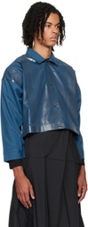 132 5. ISSEY MIYAKE Blue Tucked Foil Jacket