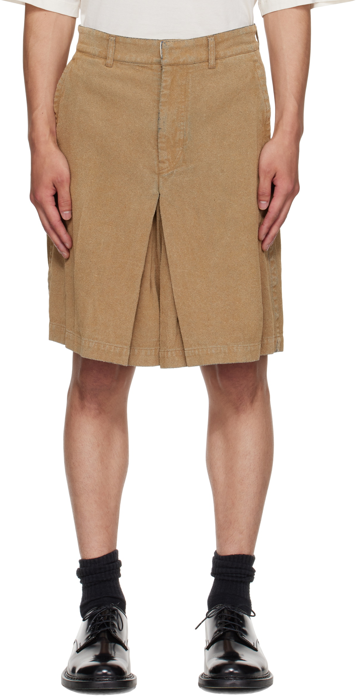 Toga Virilis Beige Flocked Denim Shorts