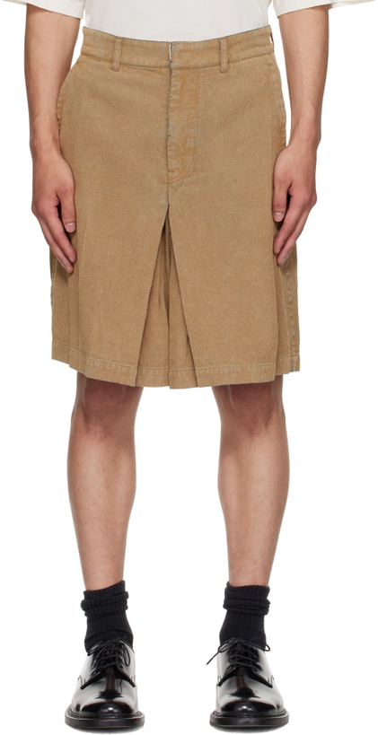 Photo: Toga Virilis Beige Flocked Denim Shorts