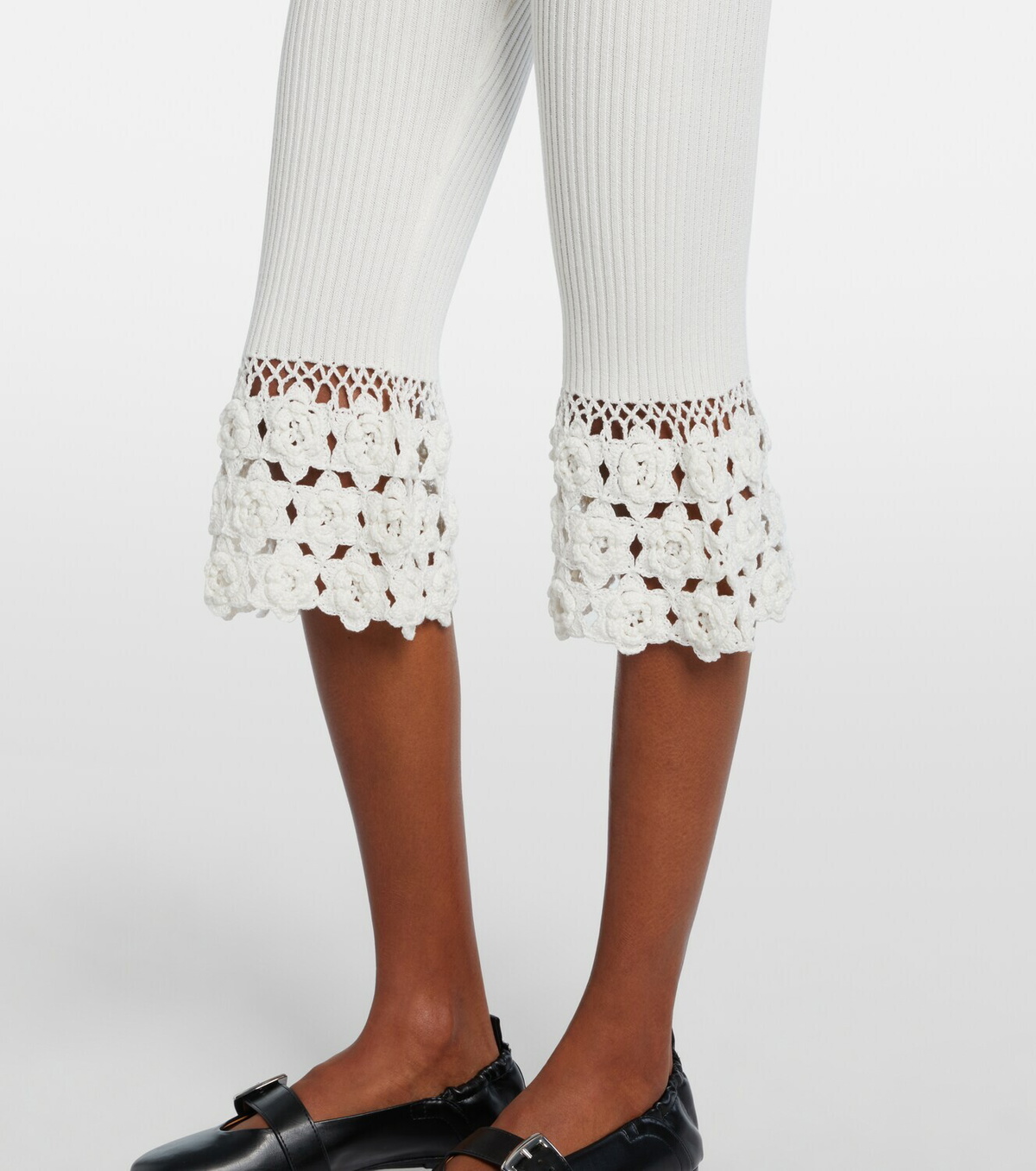 Ganni Crochet-trimmed ribbed cotton-blend capri pants