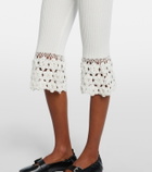 Ganni Crochet-trimmed ribbed cotton-blend capri pants