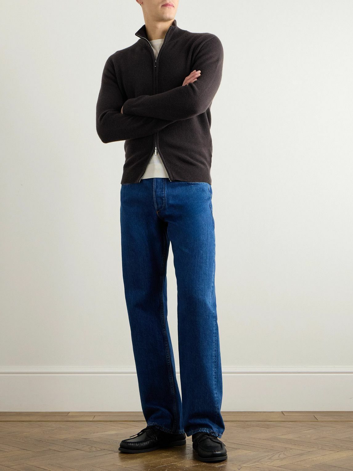 Saman Amel - Ribbed Cashmere Zip-Up Cardigan - Brown