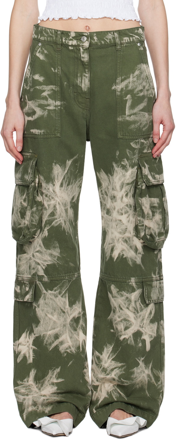 MSGM Green Tie-Dye Denim Cargo Pants MSGM