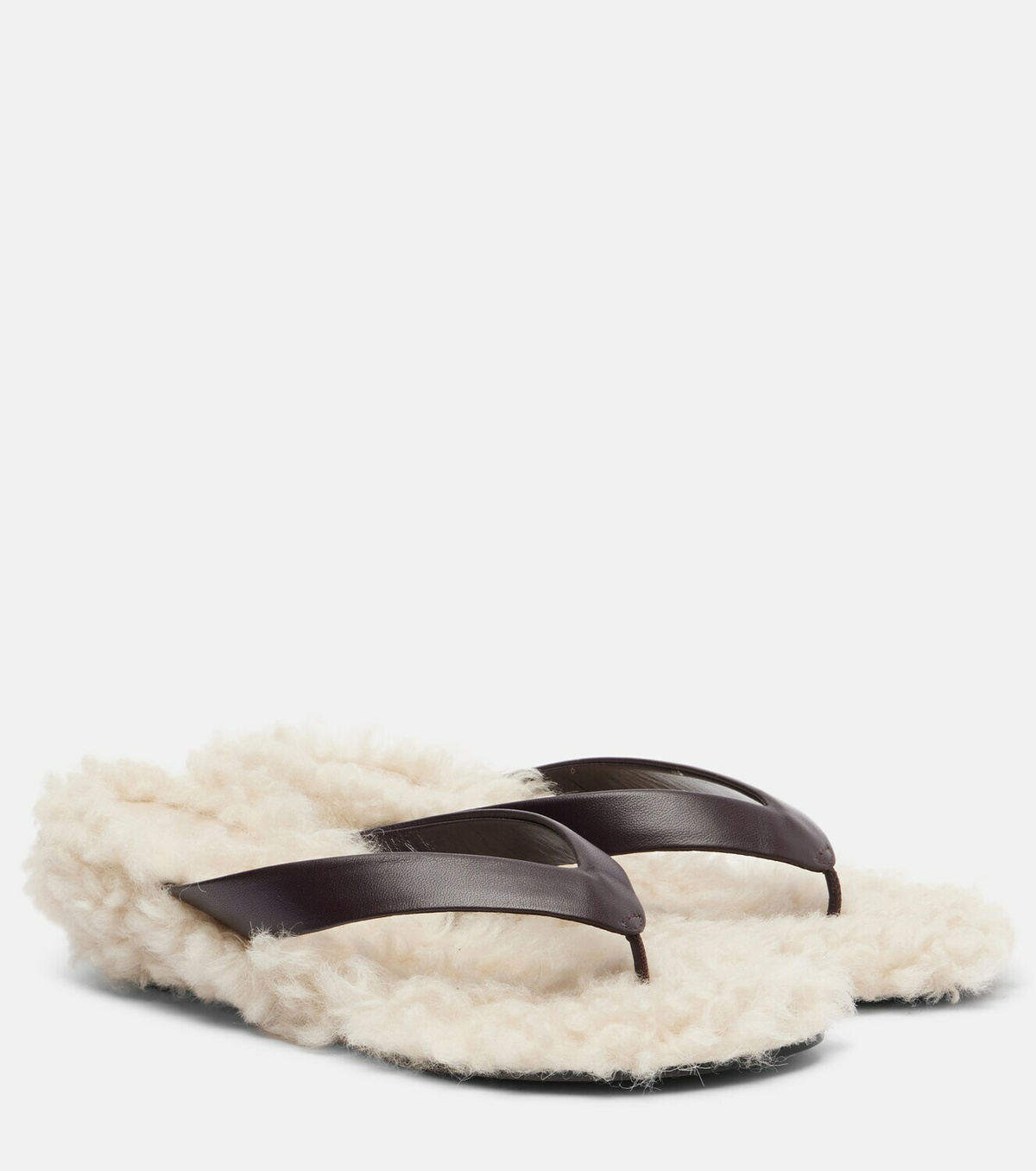 Le Monde Béryl Shearling-trimmed leather thong sandals