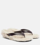 Le Monde Béryl Shearling-trimmed leather thong sandals