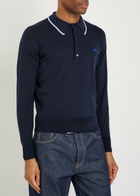 Wales Bonner Henry Logo Fine-knit Merino Wool Polo Jumper Navy