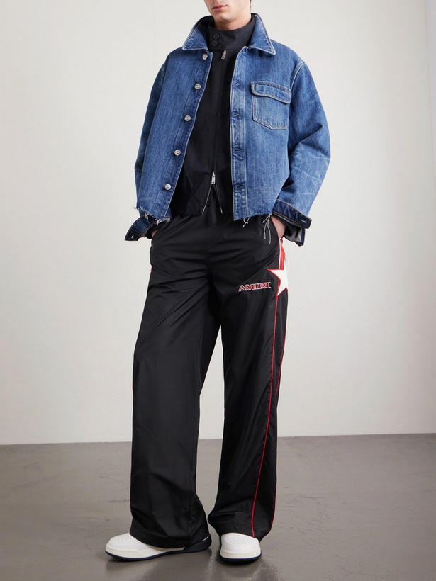 Photo: AMIRI - Straight-Leg Logo-Embroidered Striped Shell Sweatpants - Black
