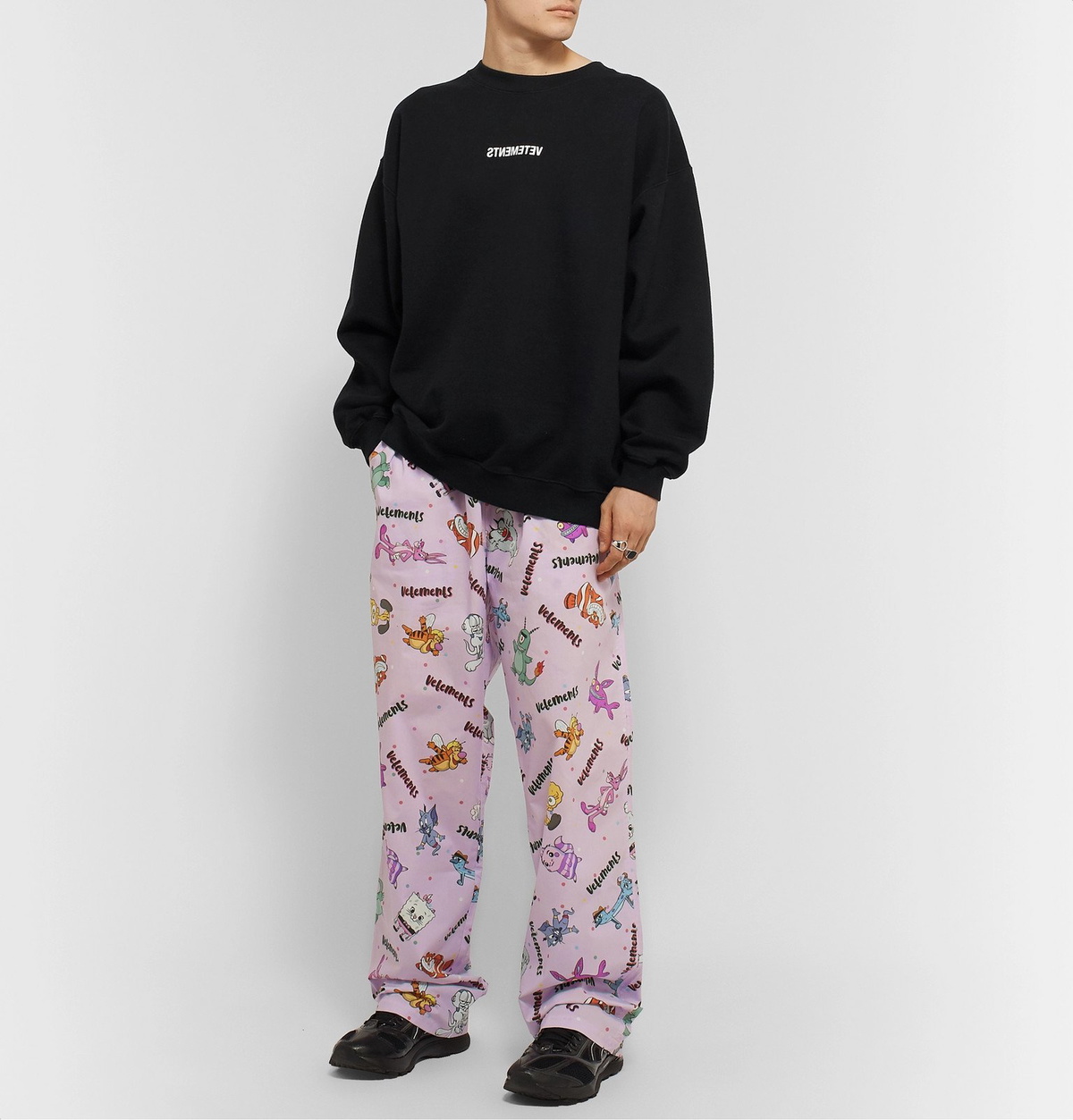 Vetements - Wide-Leg Printed Cotton-Poplin Trousers - Pink