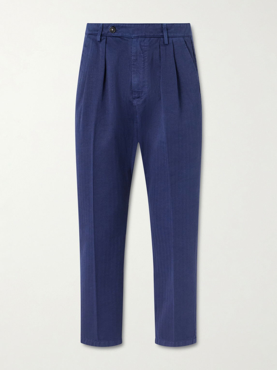 Massimo Alba - Stan Tapered Pleated Herringbone Cotton Trousers - Blue
