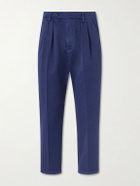 Massimo Alba - Stan Tapered Pleated Herringbone Cotton Trousers - Blue