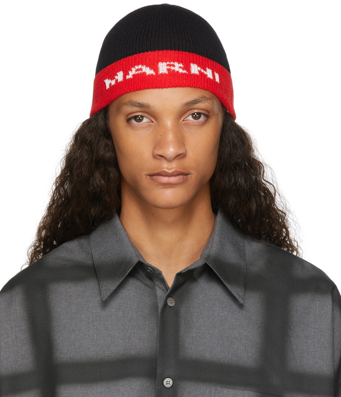 Photo: Marni Black & Red Jacquard Logo Beanie