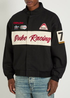Duke And Dexter Racing Patchwork Appliqués Cotton Varsity Jacket Black