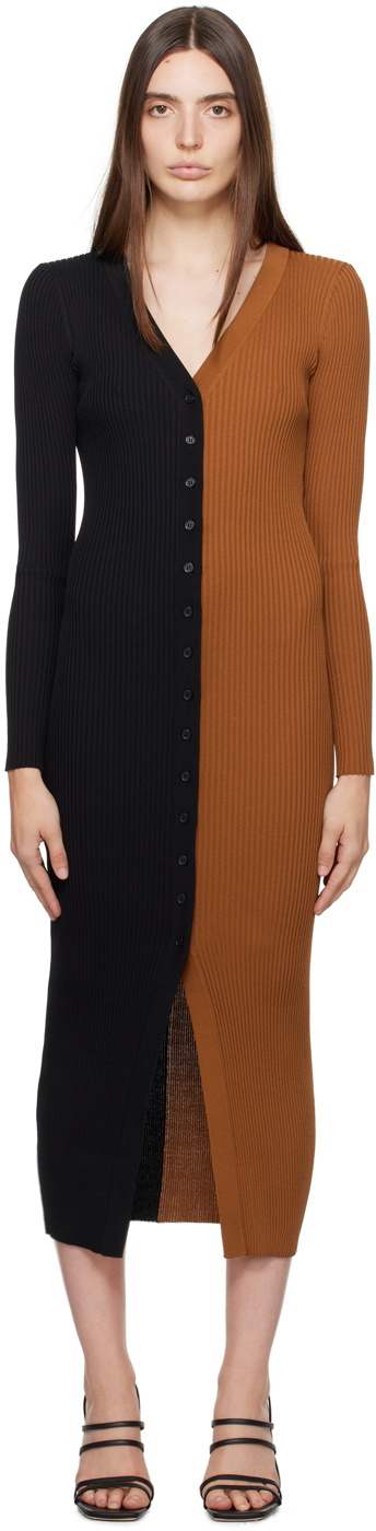 Staud Black & Tan Shoko Midi Dress Staud