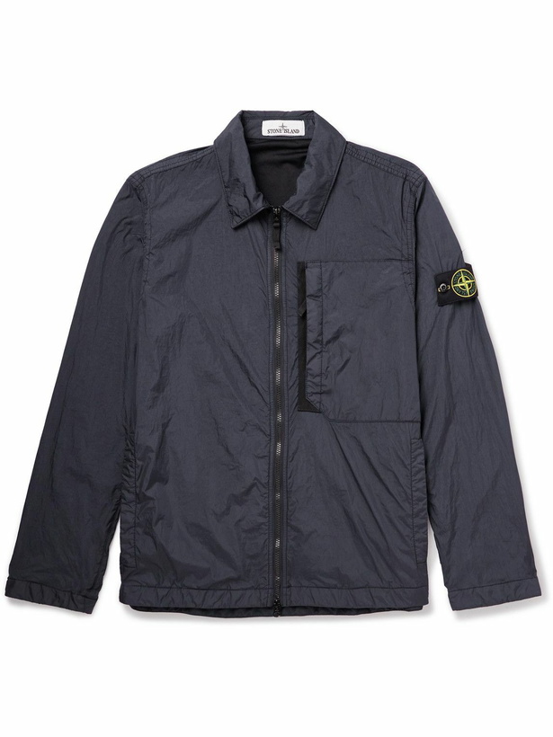 Photo: Stone Island - Garment-Dyed Logo-Appliquéd Crinkled-Shell Overshirt - Blue