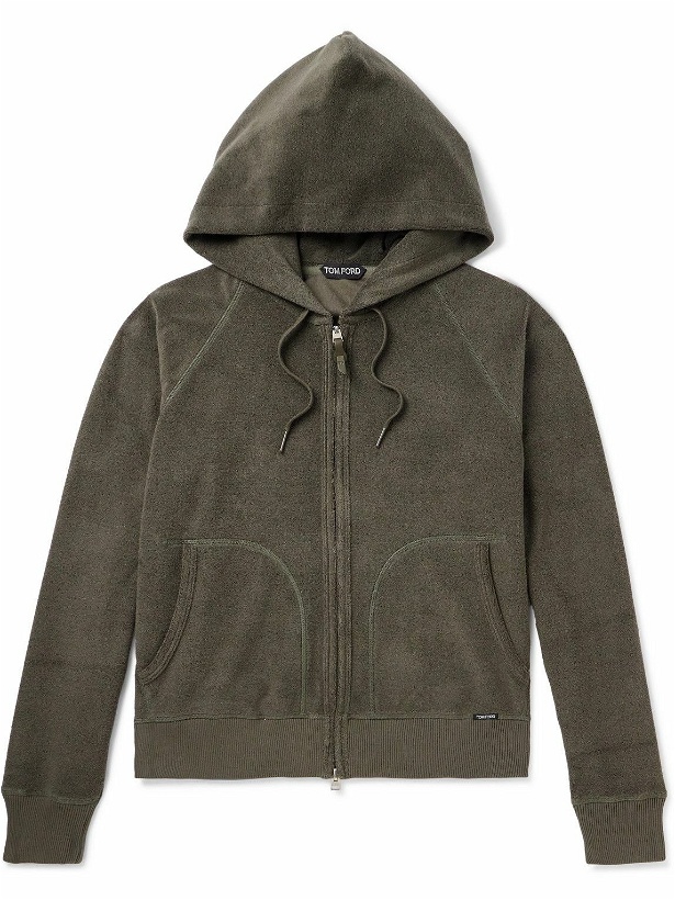 Photo: TOM FORD - Towelling Cotton-Terry Zip-Up Hoodie - Green