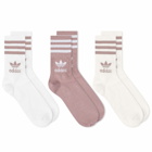 Adidas Mid Cut Crew Sock - 3 Pack in Wonder White/Wonder Oxide