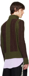 Edward Cuming Khaki & Burgundy Cable Knit Zip Sweater