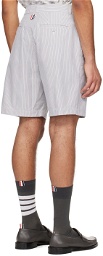 Thom Browne White & Gray Striped Shorts
