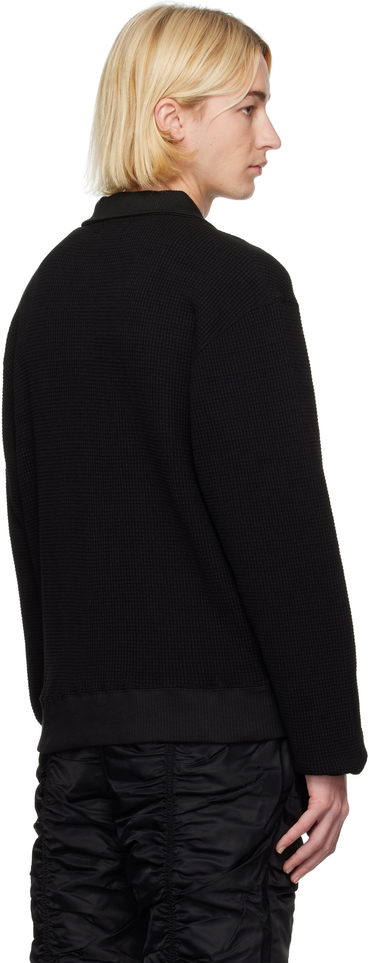 Thug Club Black Waffle-Knit Long Sleeve Polo Thug Club