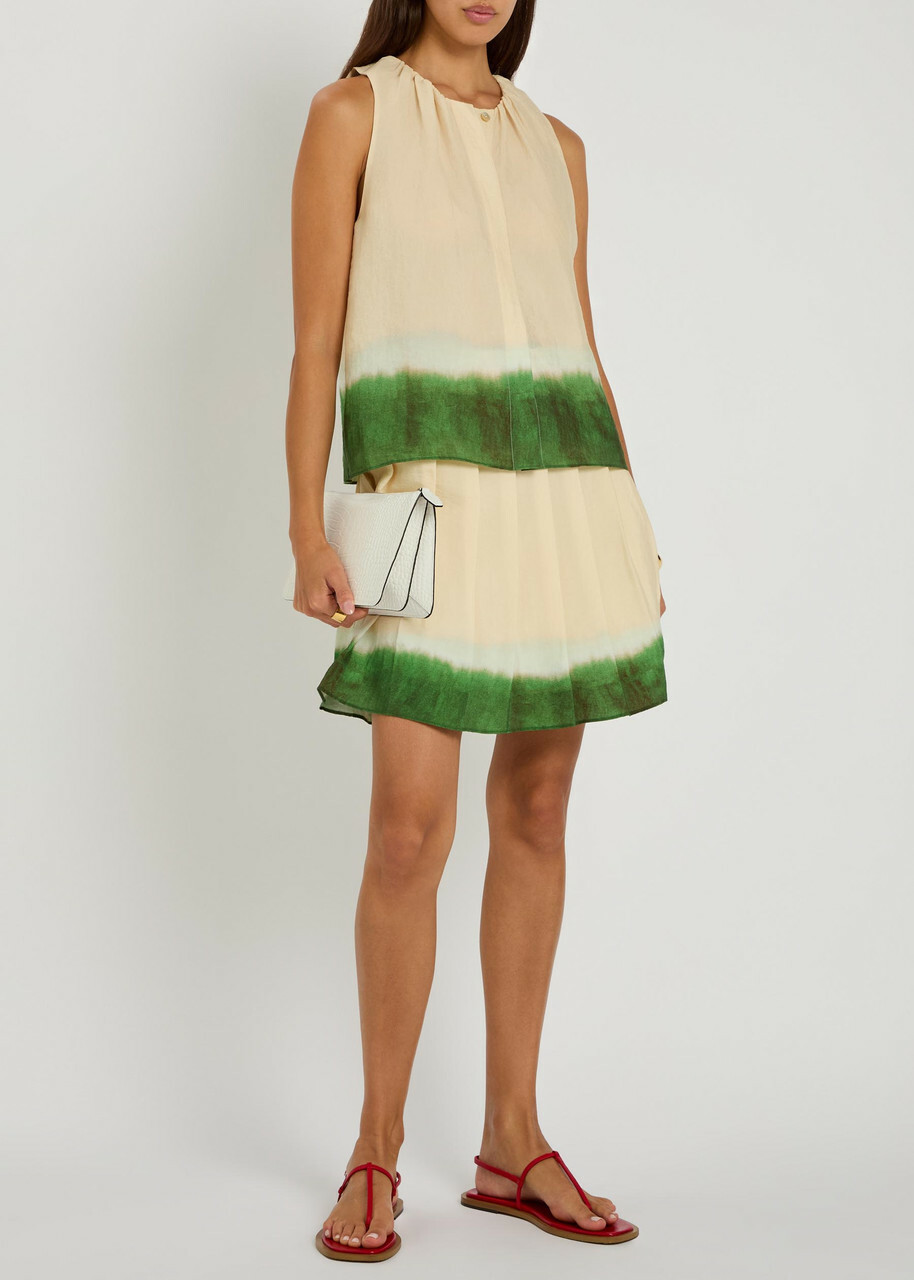Vince Dip-dye Pleated Woven Mini Skirt Cream
