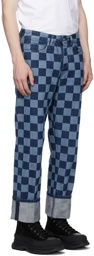 Marcelo Burlon County of Milan Blue & Navy Checkerboard Jeans