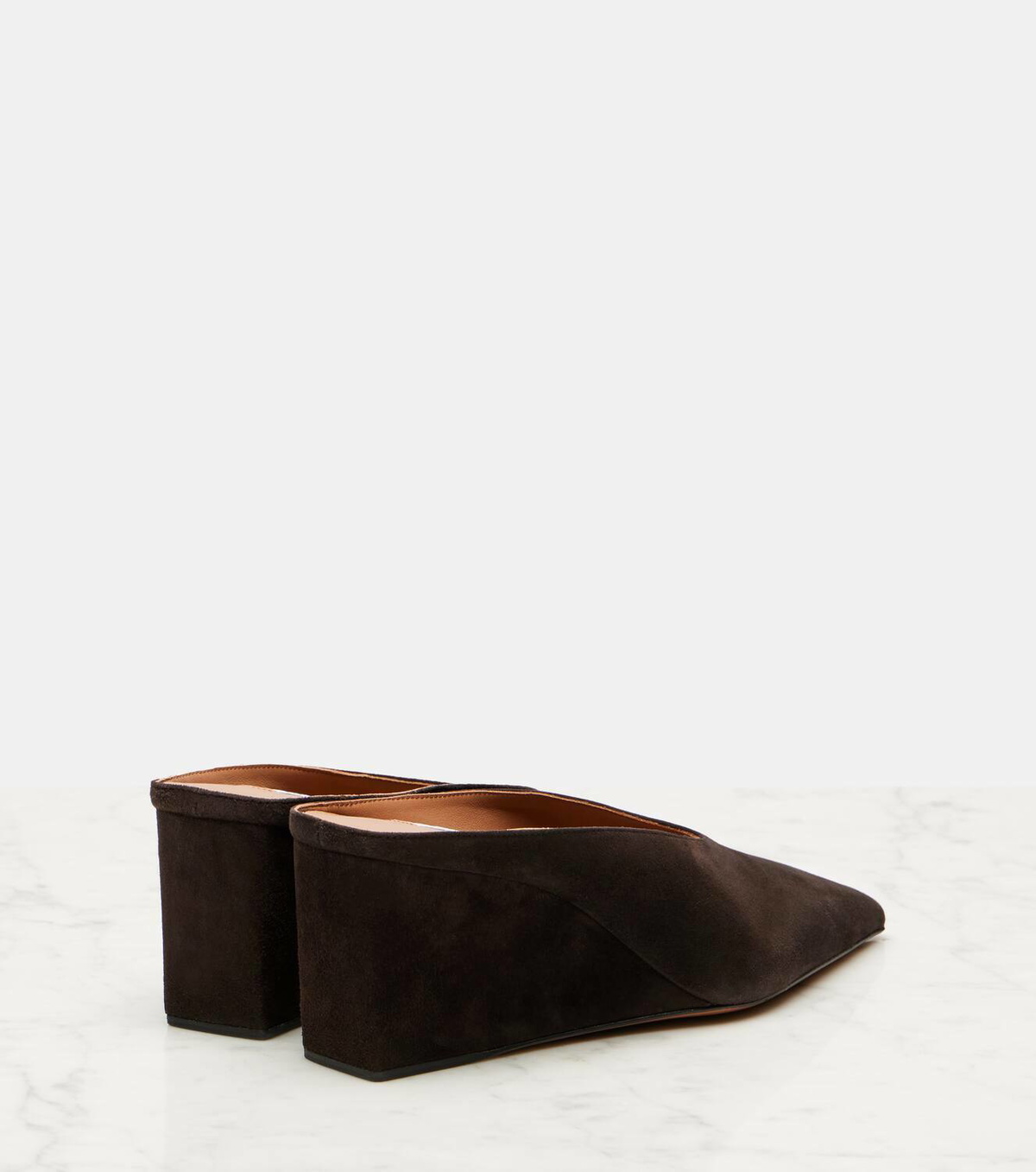 Alaïa Cube 75 suede wedge mules